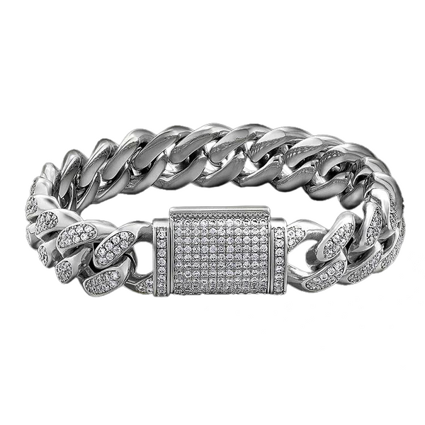 Big Daddy 12mm Iced Out Diamond Silver Cuban Pulsera para mujer