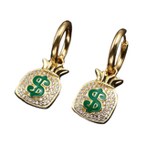 Big Daddy Hip Hop Dollar Bag Earring Iced Out