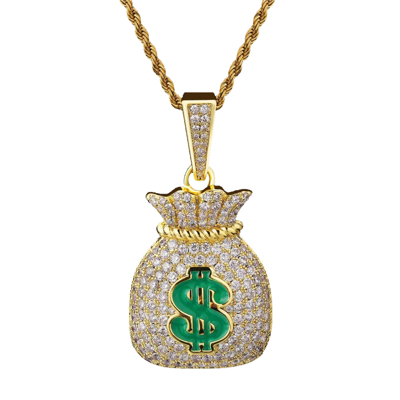 Big Daddy Iced Out Money Bag - Collar con colgante para hombre