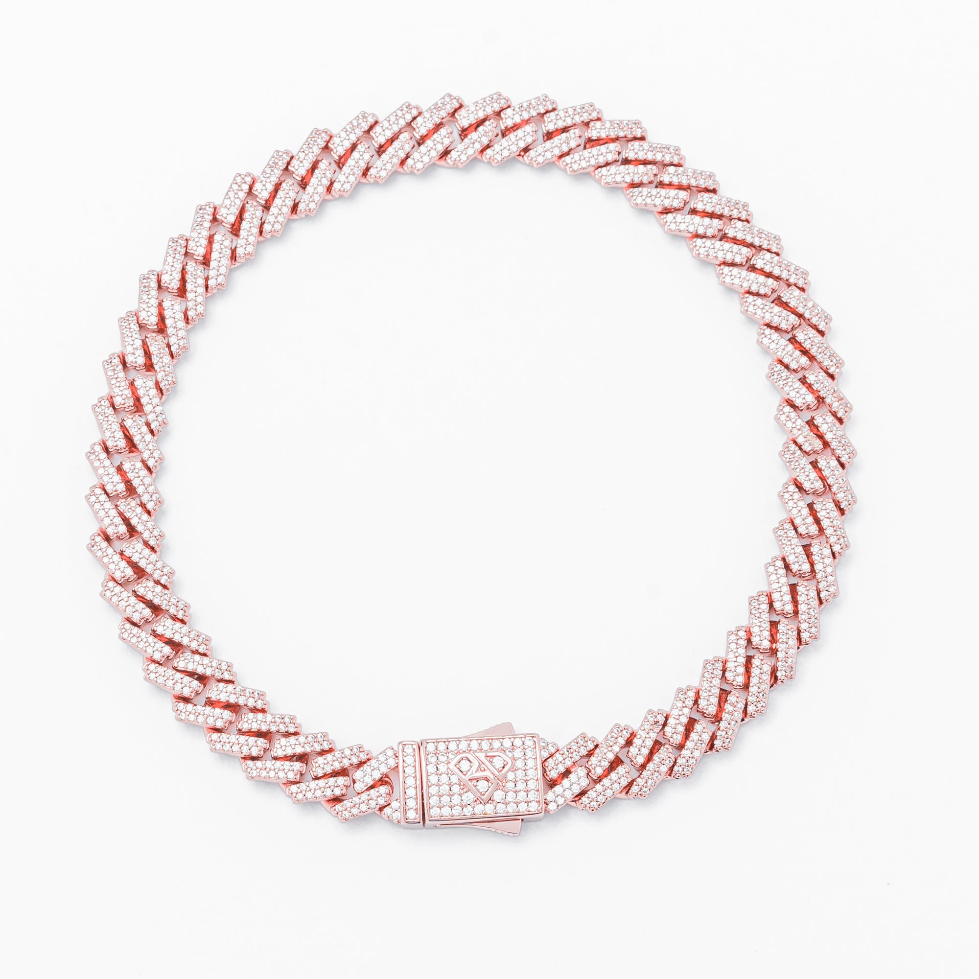 سوار بيج دادي 8 ملم كوبان لينك مطلي بالذهب الوردي مرصع بالألماس