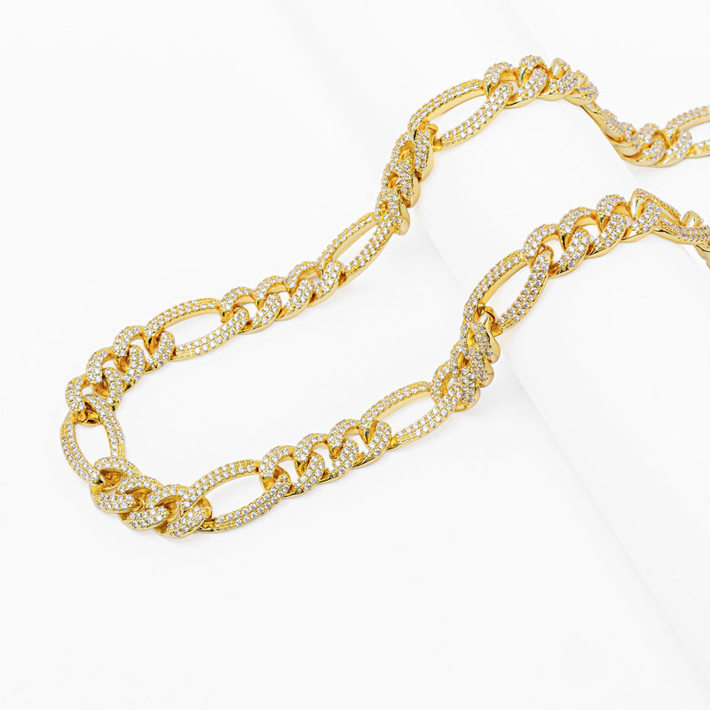 Big Daddy 12MM Iced Out Figaro Gold Chain