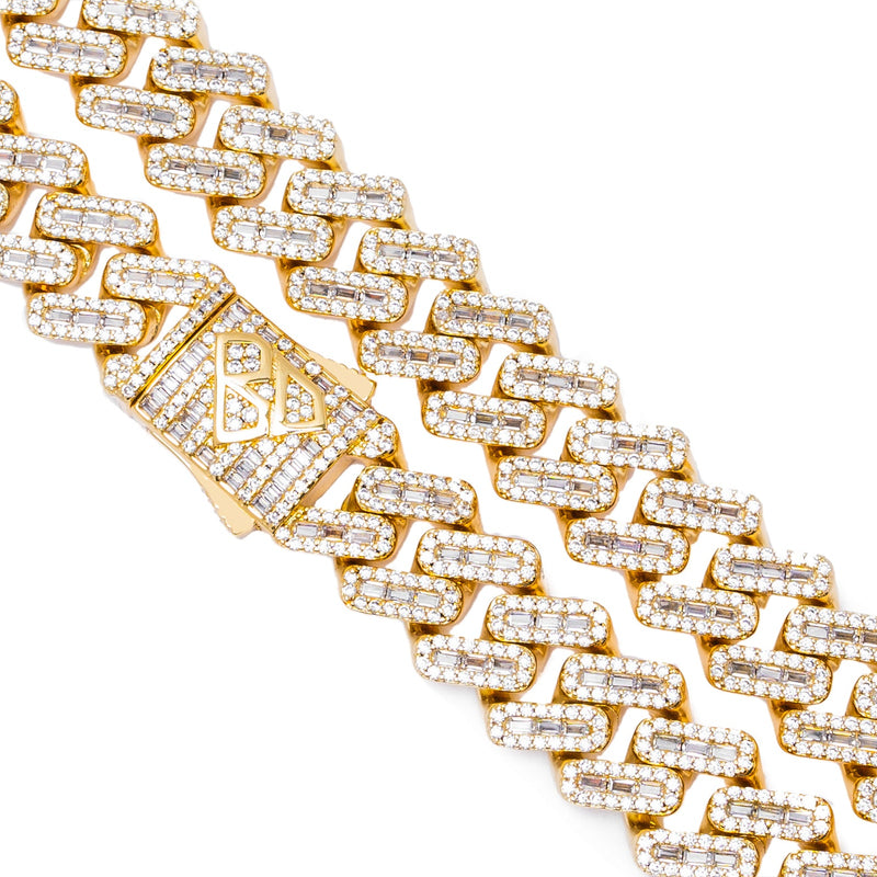 Big Daddy 12MM Baguette Iced Out Rhombus Cuban Gold Chain
