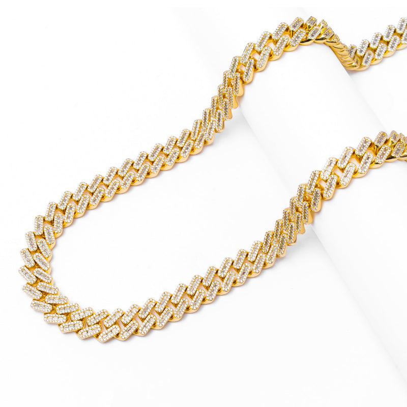 Big Daddy 12MM Baguette Iced Out Rhombus Cuban Gold Chain