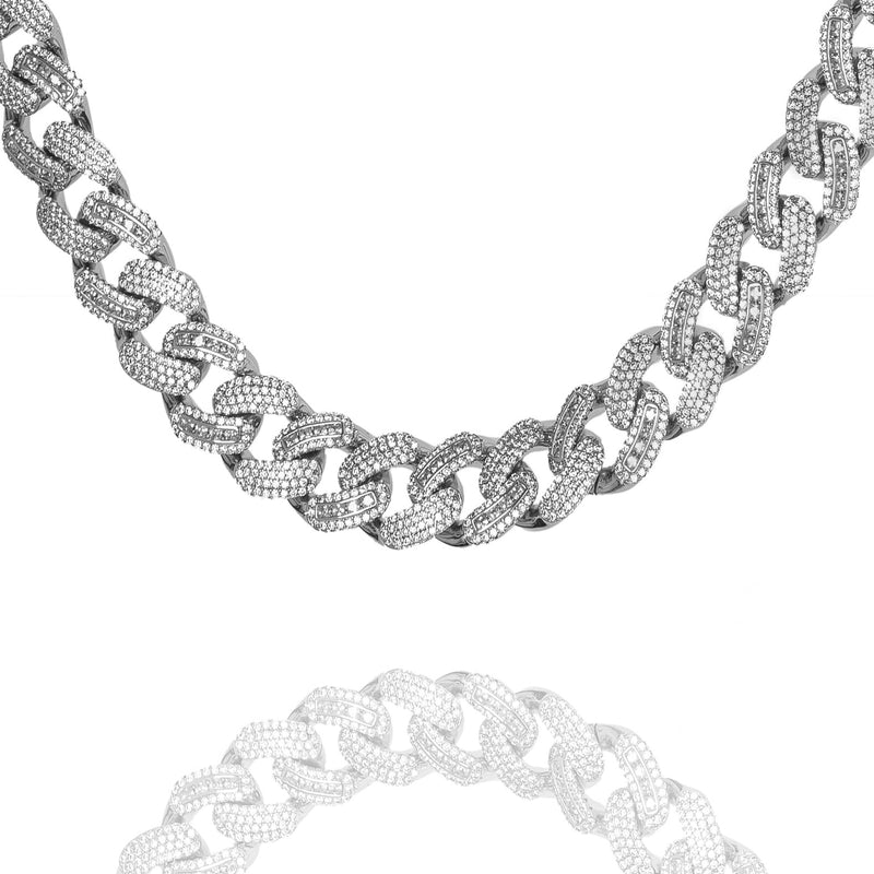 Big Daddy 12MM Baguette Iced Out Rhombus Cuban Silver Chain