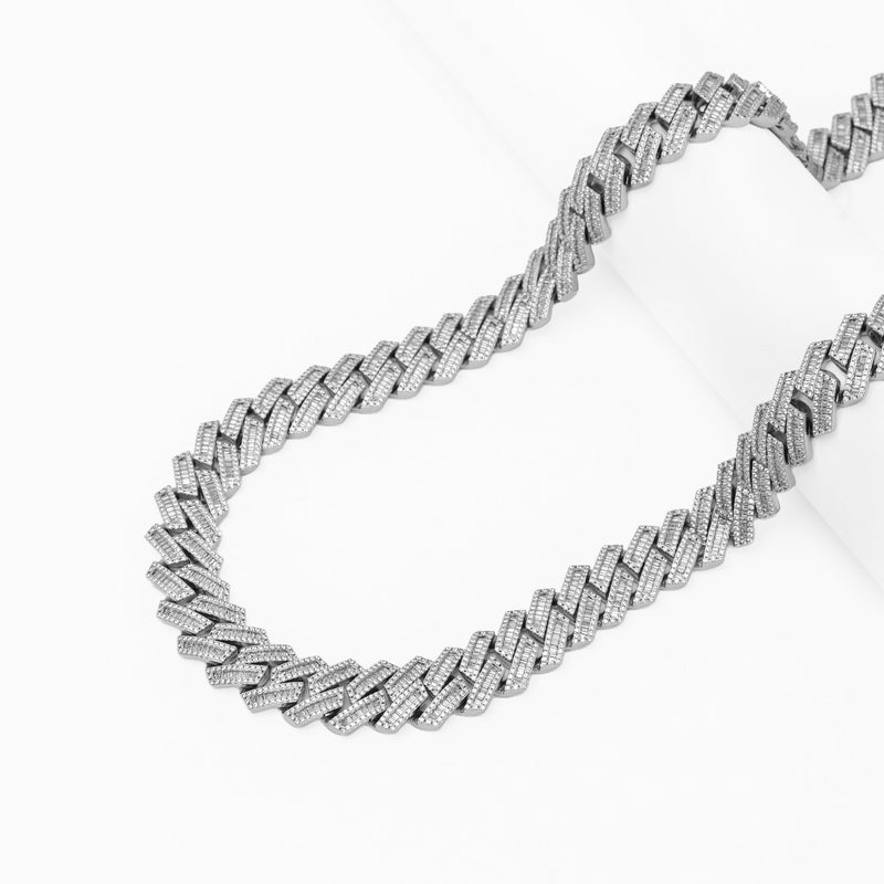 Big Daddy 16MM Baguette Iced Out Cuban Link Silver Chain