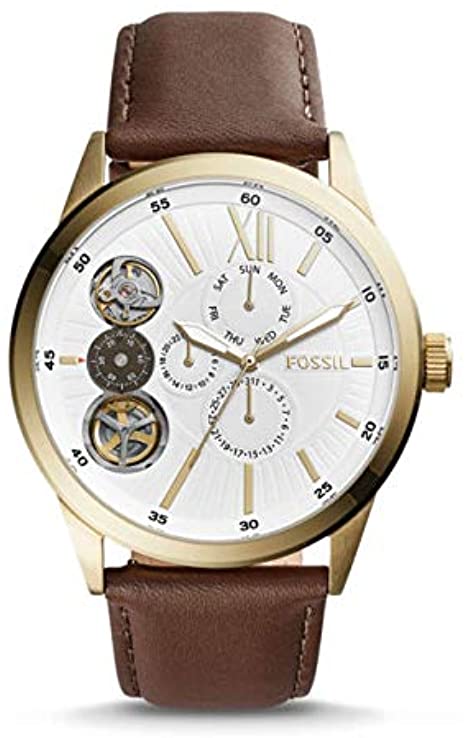 Fossil Flynn Mechanical Brown Leather Strap White Dial Men's Watch  BQ2218 - Watches of America