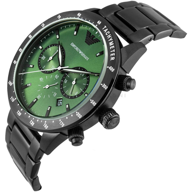 Emporio Armani Chronograph Green Dial Black Men's Watch AR11472 – Watches  of America