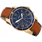 Fossil Grant Reloj cronógrafo de piel para hombre con esfera azul FS5268