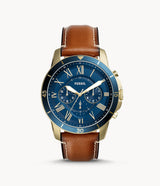 Fossil Grant Reloj cronógrafo de piel para hombre con esfera azul FS5268