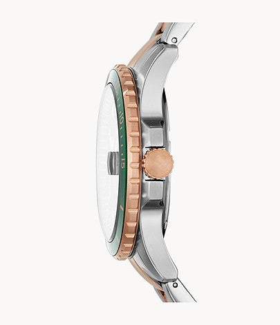 Fossil FB-01 Reloj de hombre de dos tonos con esfera verde de cuarzo FS5743
