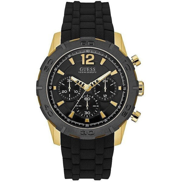 Guess Caliber Black Silicone Strap Strap Black Dial Chronograph Quartz Men's Watch  W0864G3 - Watches of America