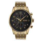 Hugo Boss Stunning Gold Navigator Black Chronograph S/Steel Men's Watch #1513531 - Watches of America
