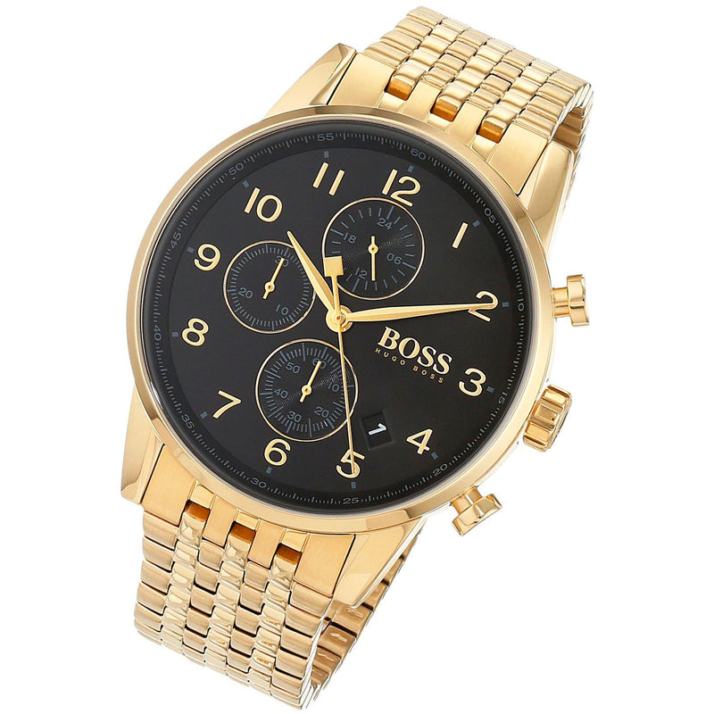 Hugo Boss Stunning Gold Navigator Black Chronograph S/Steel Men's Watch#1513531 - Watches of America #2