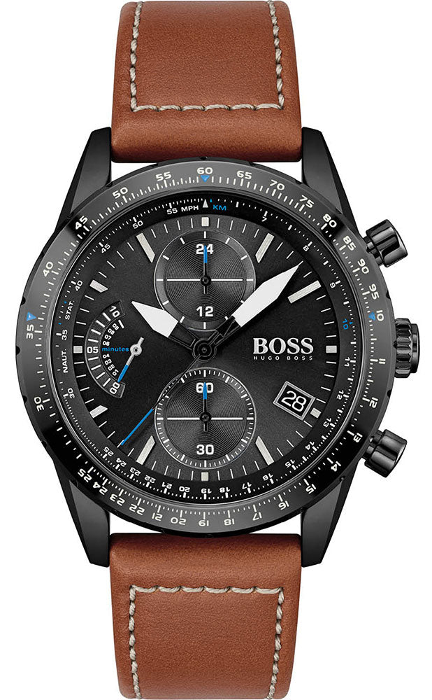 Hugo Boss Pilot Edition Brown Leather Men's Watch  1513851 - Watches of America