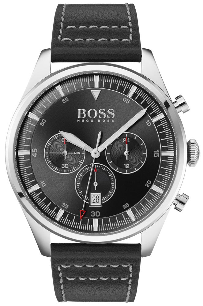 Hugo Boss Pioneer Black Leather Men's Watch  1513708 - Watches of America