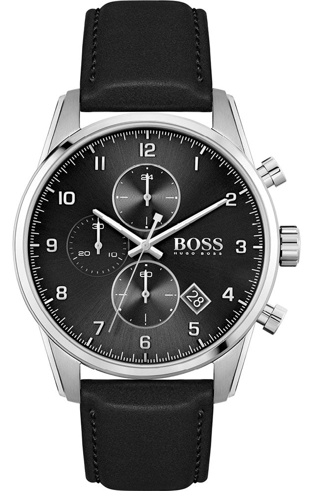 Hugo Boss Skymaster Black Leather Strap Men's Watch  1513782 - Watches of America