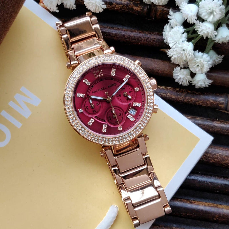 Michael Kors Parker Chronograph Red Dial Gold Ladies Watch MK6106 - Watches of America #3