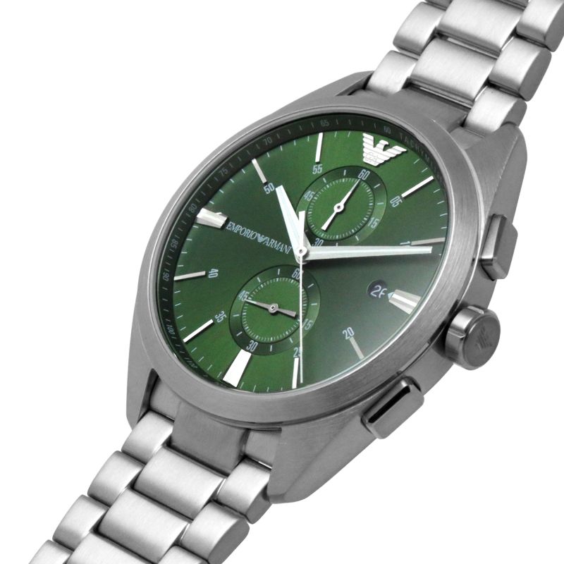 Emporio Armani AR11480 Watch of Men\'s Watches – Green Chronograph Silver Dial America