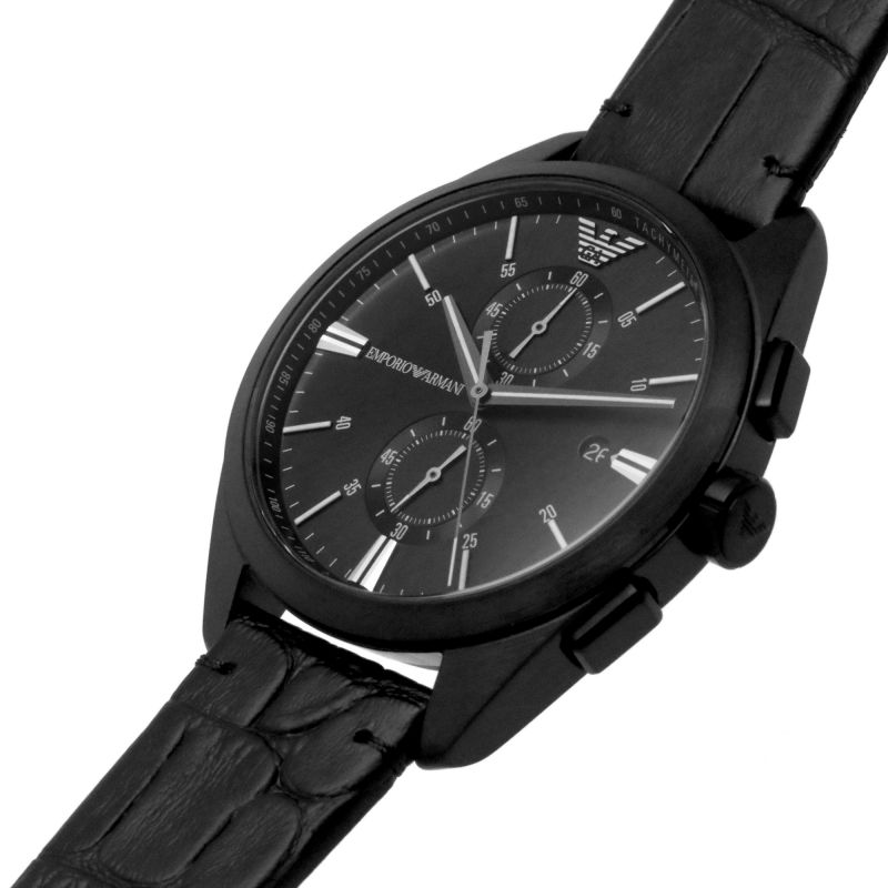 Emporio Armani Chronograph Black Leather Men's Watch AR11483