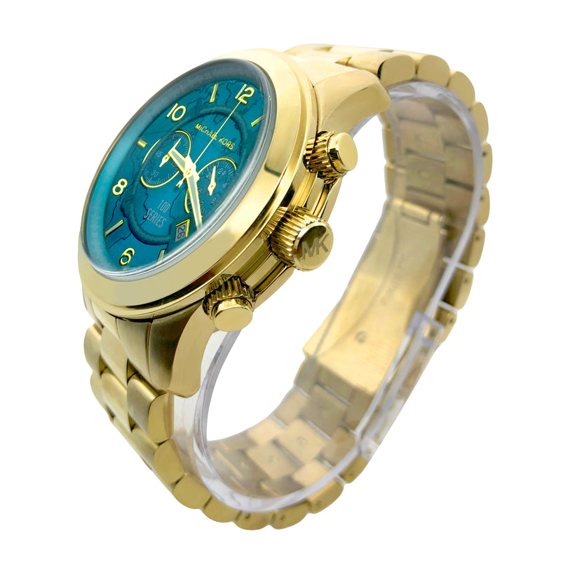 Michael Kors Reloj dorado Runway con esfera azul para mujer MK8315