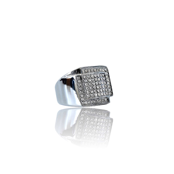 Big Daddy Iced Out Square Bling anillo de plata