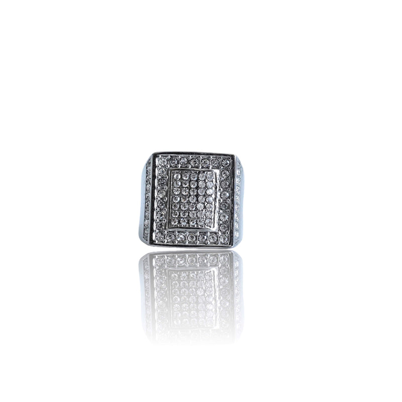 Big Daddy Iced Pave Square Silver Ring
