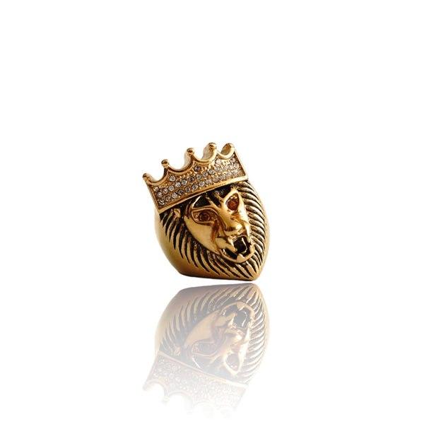 Big Daddy Lionhead Pave Crown Gold Ring