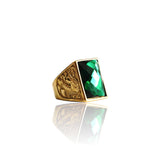 Anillo de oro con grabado de dragón verde esmeralda Big Daddy