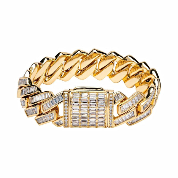 Big Daddy 12 mm Iced Out Diamond Gold Cuban Baguette Brazalete