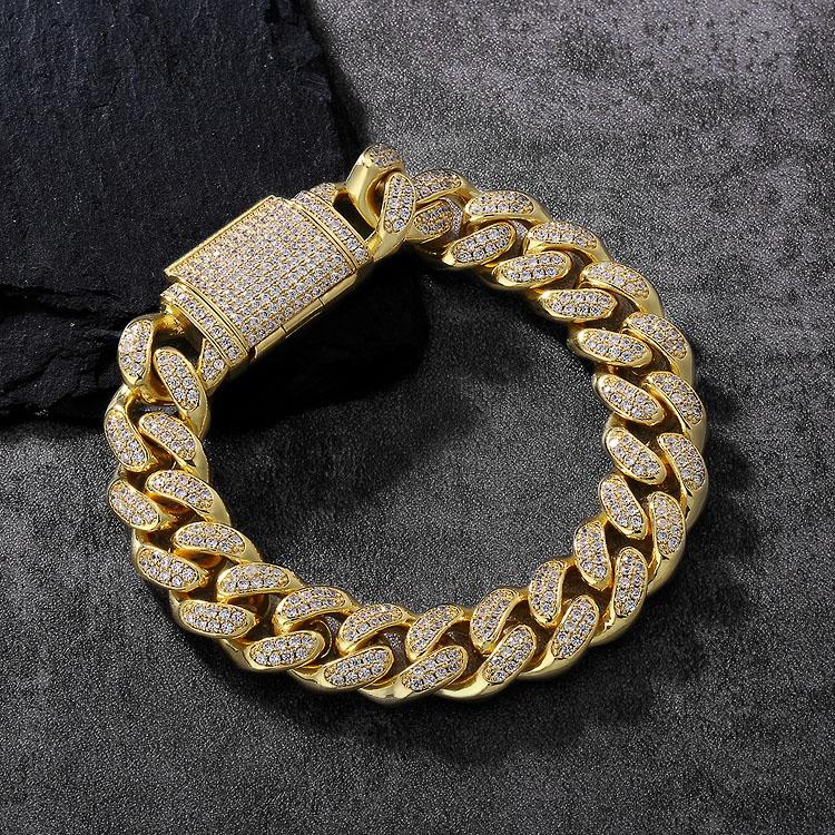 Big Daddy 12mm Iced Out Diamond Gold Cuban Pulsera para mujer