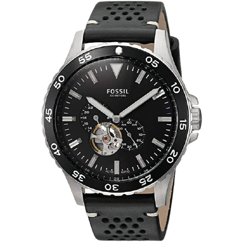 Fossil Crewmaster Sports Automatic Black Leather Men's Watch  ME3148 - Watches of America