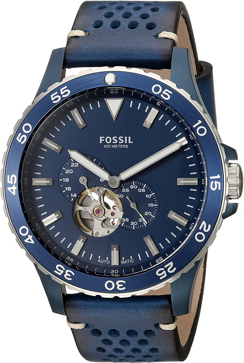 Fossil Crewmaster Sports Automatic Blue Leather Men's Watch  ME3149 - Watches of America