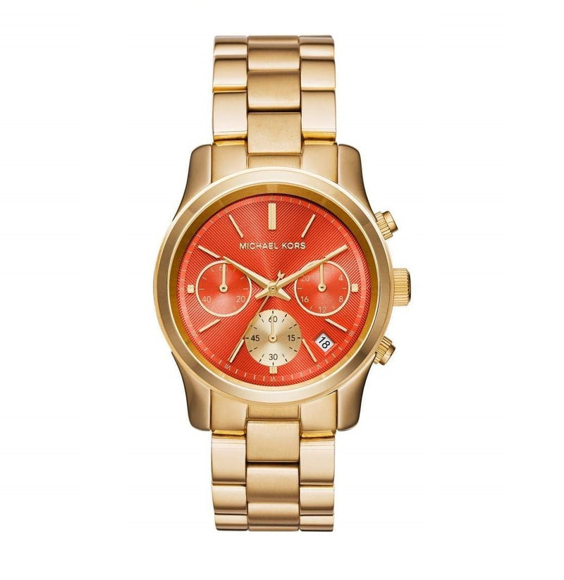 Michael Kors Runway Chronograph Orange Dial Gold Ladies Watch  MK6162 - Watches of America