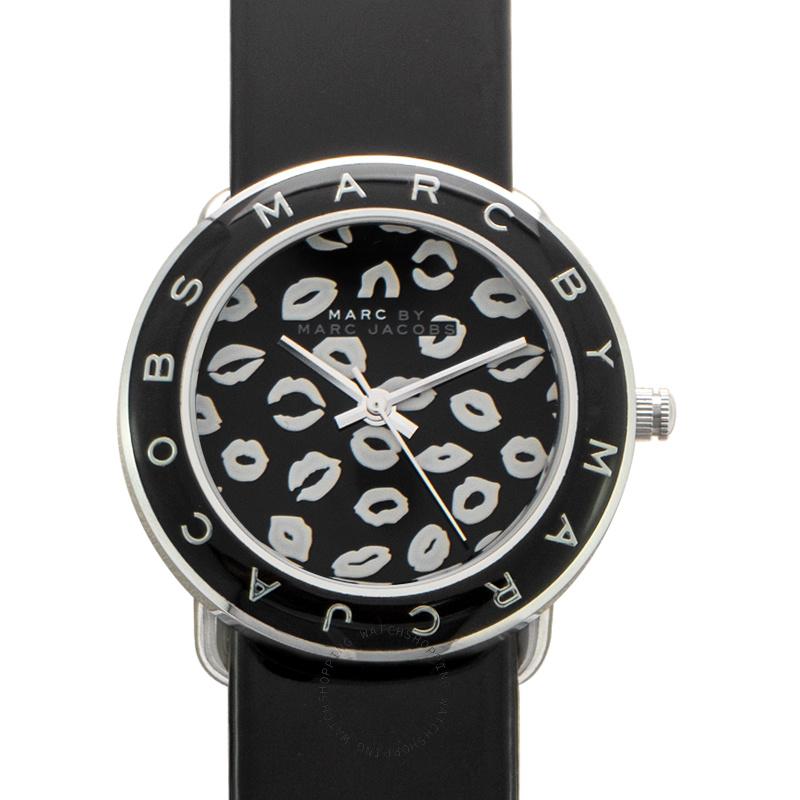 Marc By Marc Jacobs Amy Kiss Graphic Dial Black Leather Women's Watch MBM1163 - Watches of America #2