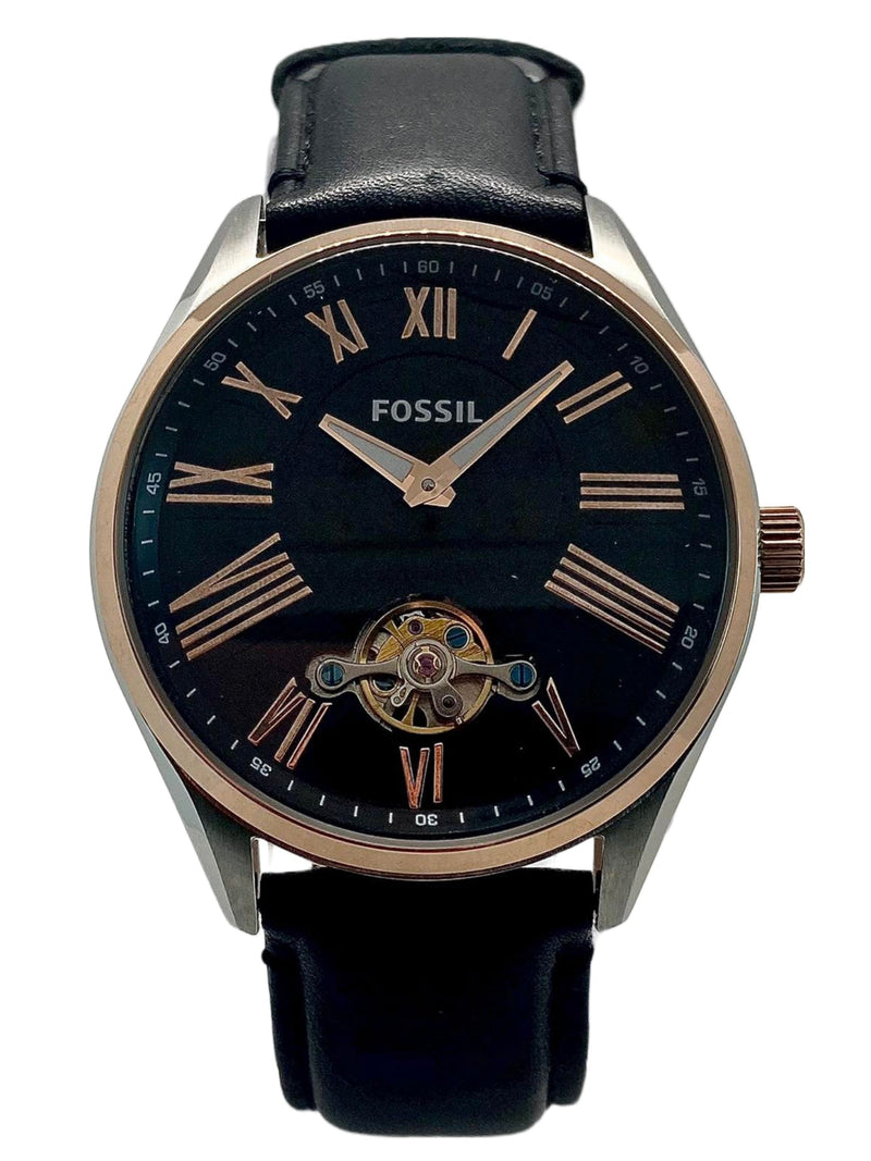 Fossil Black Dial Leather Strap Automatic Men's Watch  BQ1143 - Watches of America