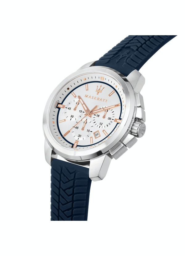 Maserati 44 mm CHR con esfera plateada correa azul reloj para hombre R8871621013