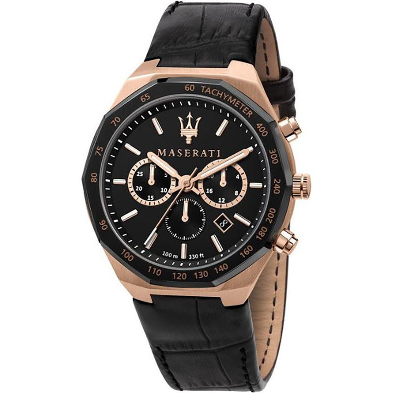 Maserati Black Leather Quartz Fashion Men's Watch  R8871642001 - Watches of America