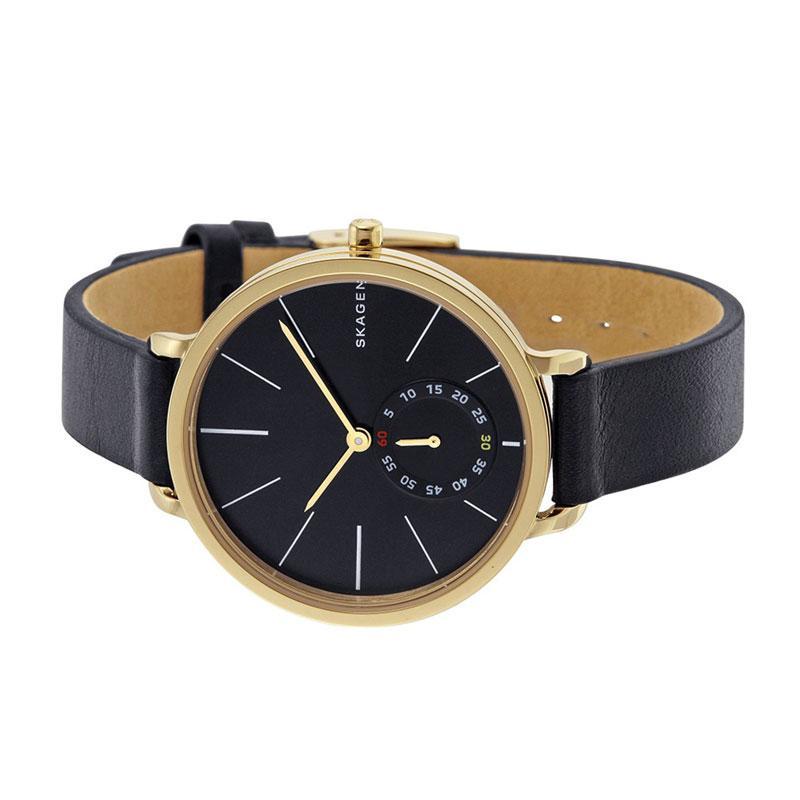 Skagen Hagen Reloj de mujer de cuero negro con esfera negra SKW2354