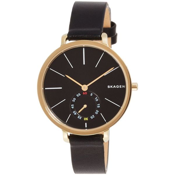 Skagen Hagen Reloj de mujer de cuero negro con esfera negra SKW2354