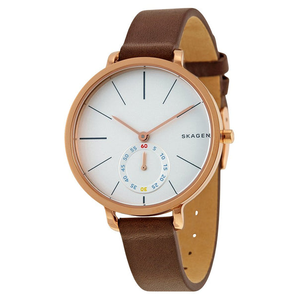 Skagen Hagen Reloj de mujer de cuero marrón con esfera blanca SKW2356