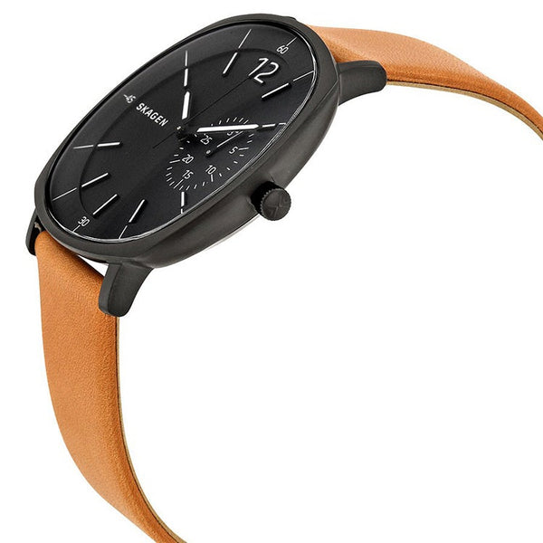 Skagen Rungsted Reloj de hombre de cuero tostado con esfera negra SKW6257