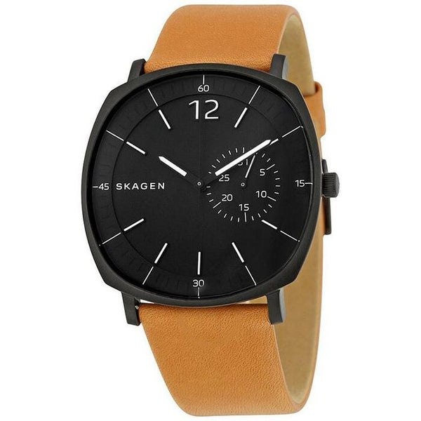 Skagen Rungsted Reloj de hombre de cuero tostado con esfera negra SKW6257