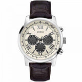 Guess White Dial Leather Band Men's Watch  W0380G1 - Watches of America