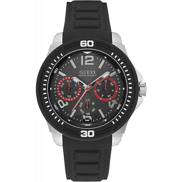 Guess Gents Multifunctional Dial And Black Silicone Strap Men's Watch  W0967G1 - Watches of America