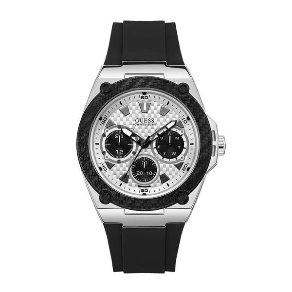 Guess Legacy Quartz White Dial Black Rubber Men's Watch W1049G3