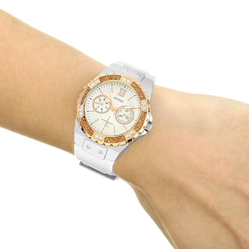 Guess Limelight Crystal White Dial Blanco Silicona Ladies Watch W1053L2