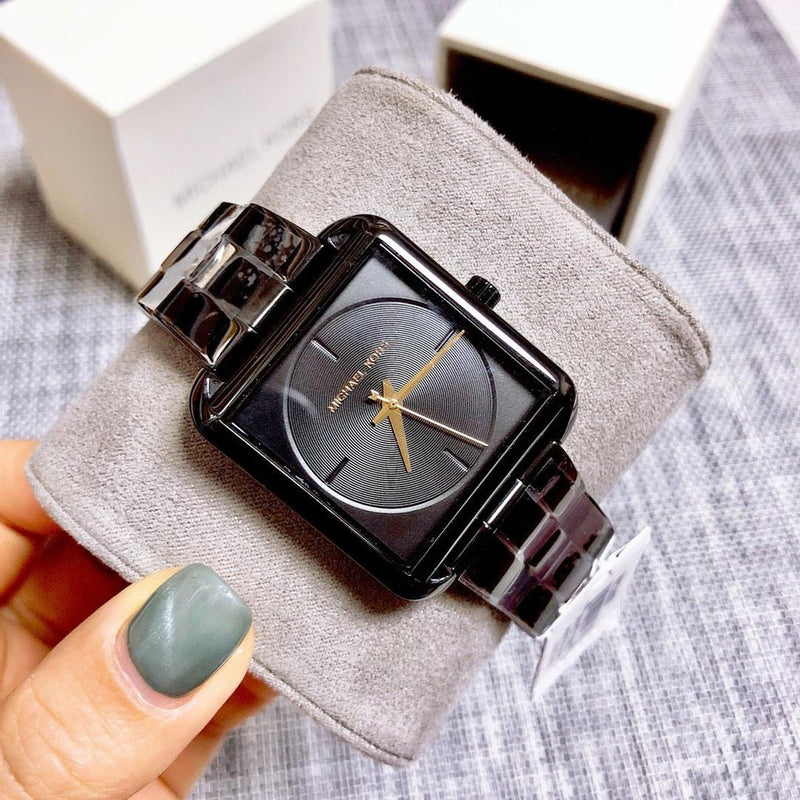 Ladies Watches Michael Kors Watch Black Leather Strap Michael