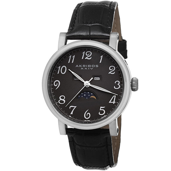 Akribos Black Dial Black Leather Men's Watch #AK633SSB - Watches of America