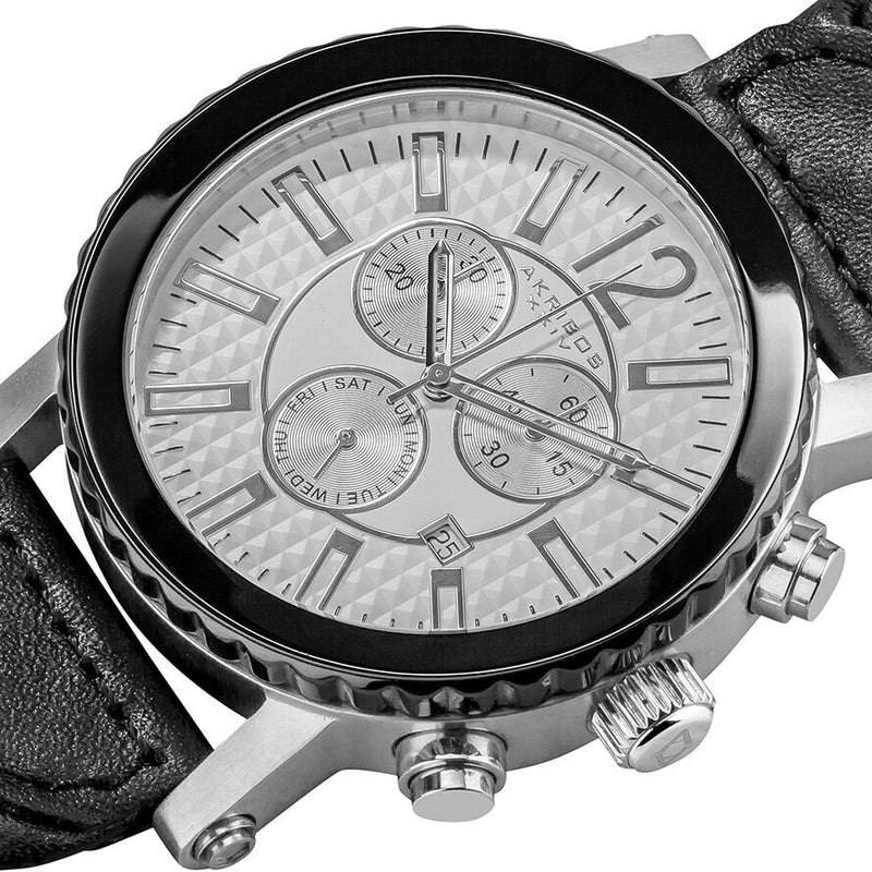 Akribos Chronograph Black Leather Men's Watch #AK571BK - Watches of America #2
