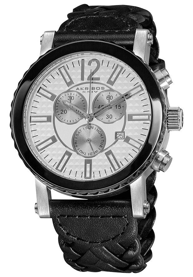 Akribos Chronograph Black Leather Men's Watch #AK571BK - Watches of America